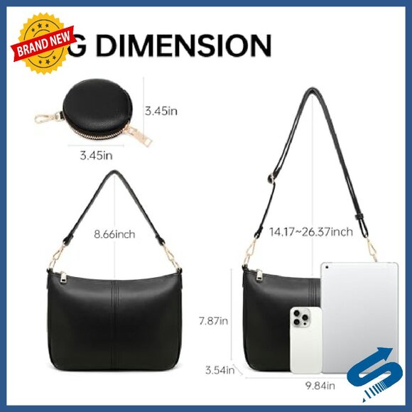 Vegan Leather Crossbody Bag with Detachable Straps, Compact Tote Purse - Picture 4 of 8